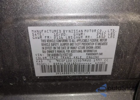 2020 Nissan Sentra S Xtronic Cvt z USA, uszkodzony, nr VIN 3N1AB8BV7LY307183
